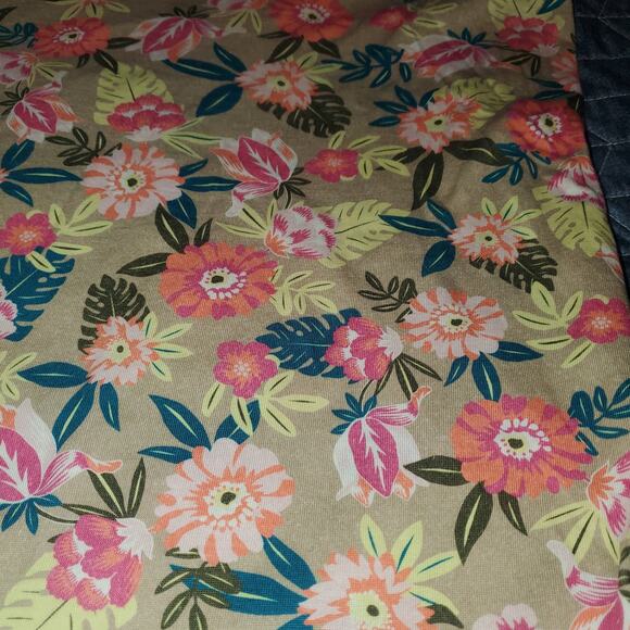 Lands End Size 2X 3/4 Sleeve Tan Pink Floral Cotton Stretch Top FLAW - Picture 4 of 8